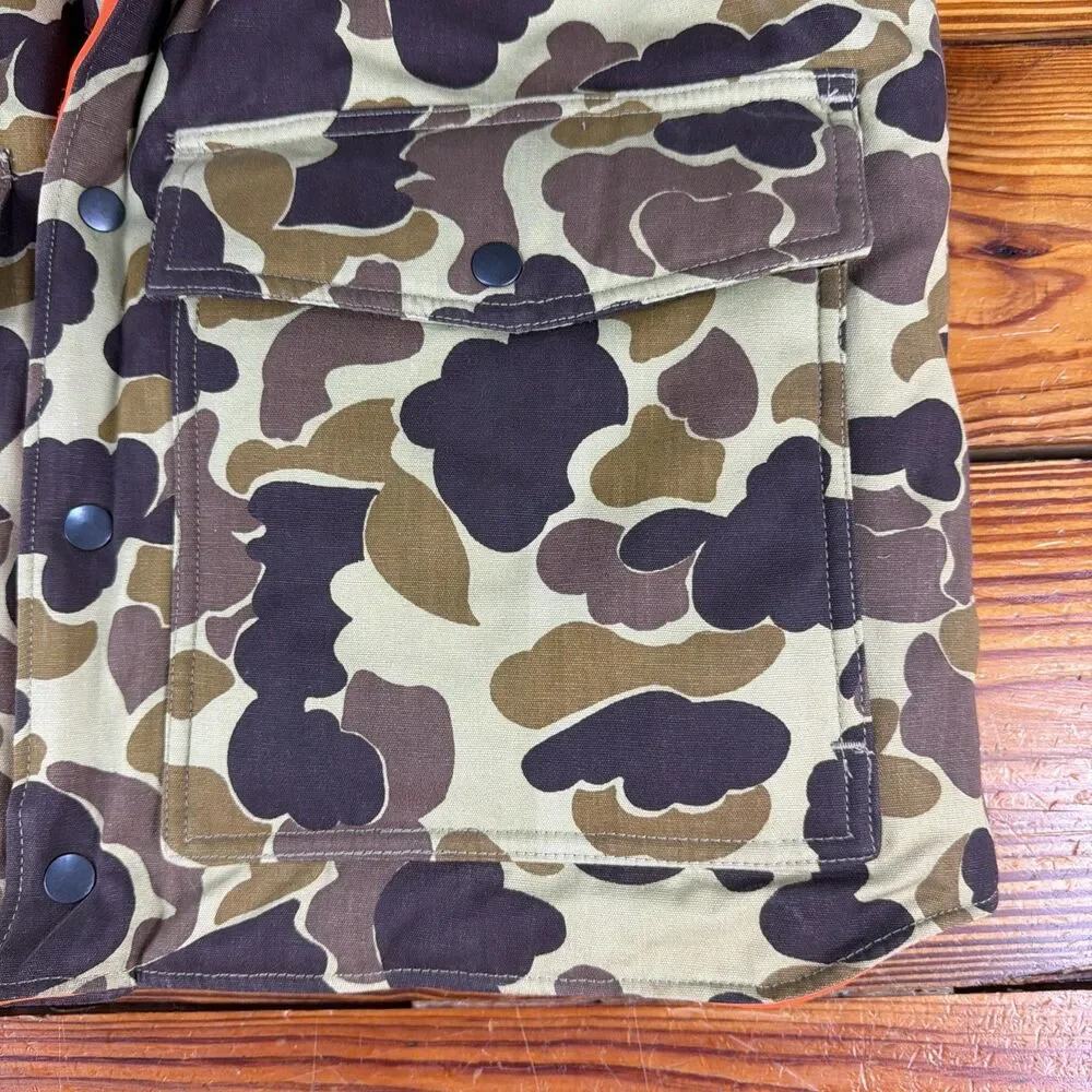 Vtg Duck Camo 80s/90's Puffer Vest Reversible Orange Insulated Sz M Thick/Heavy